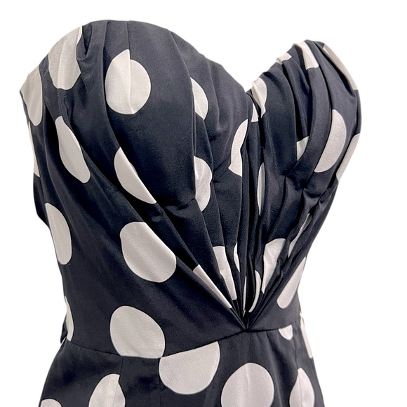 DOLCE & GABANNA VINTAGE WHITE/BLACK DOTS SILK BUSTIER MIDI STRAPLESS DRESS SZ 6 - Picture 3 of 16